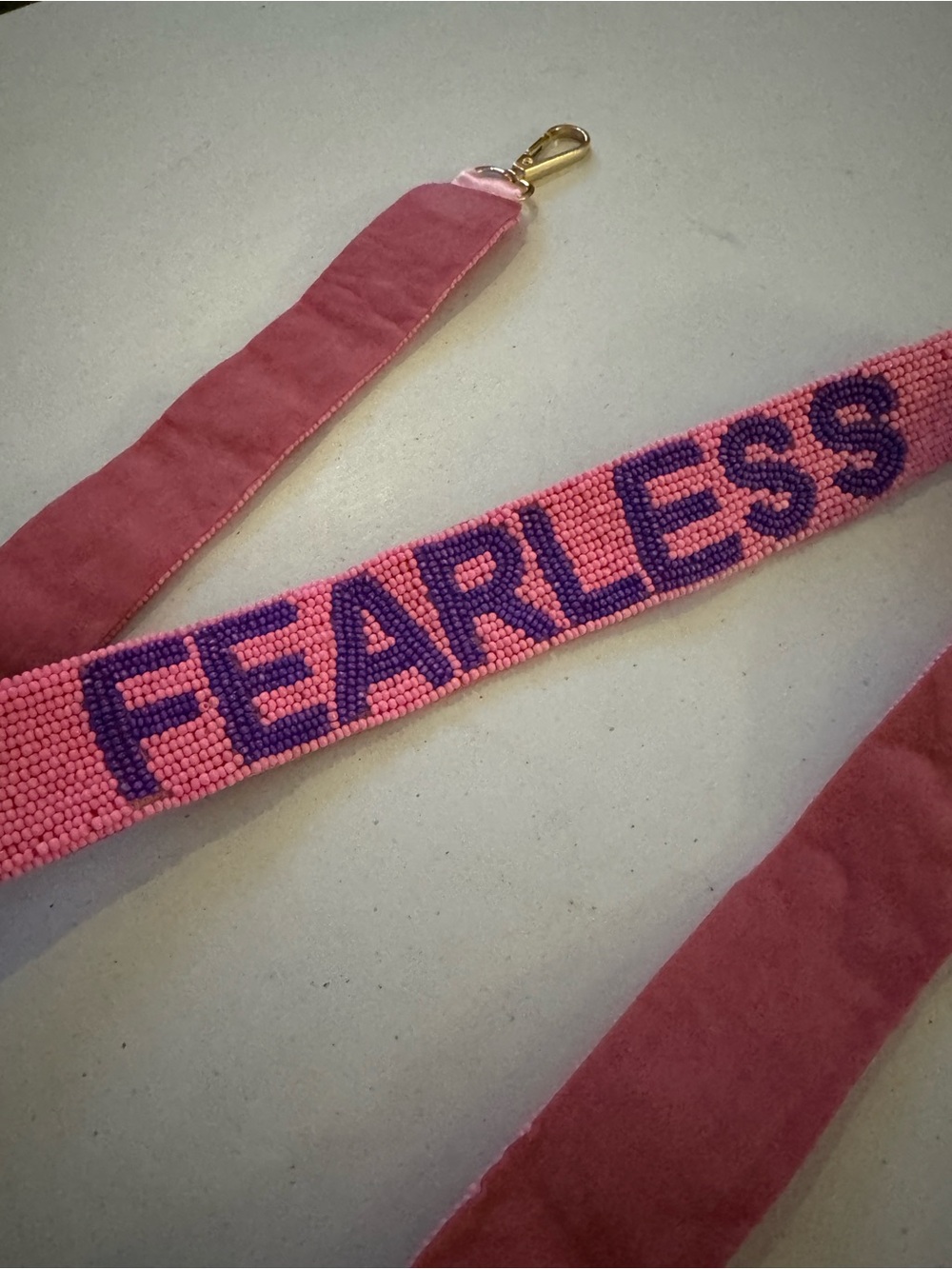 Taylor Swift Pink Beaded 'FEARLESS' Strap with Purple Lettering